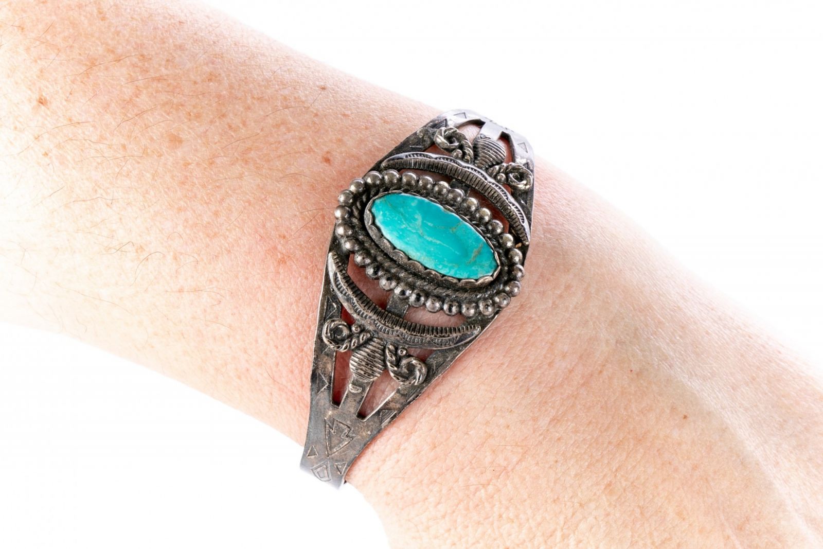 Native American jewelry and sterling silver cuff with turquoise